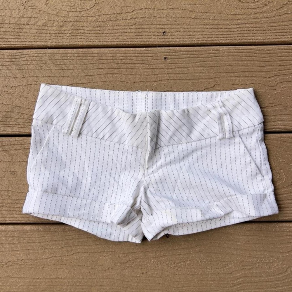 Vintage Y2K Wet Seal White Striped Ultra Low Rise Mini Shorts XS Office Siren